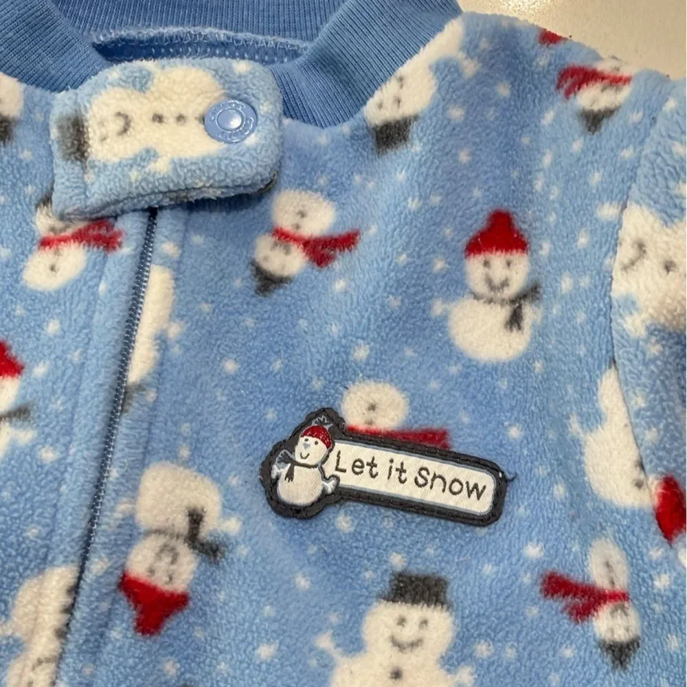 Carter’s Baby Boys Blue Fleece Snowman Christmas Footed Pajamas Sleeper 6 Months